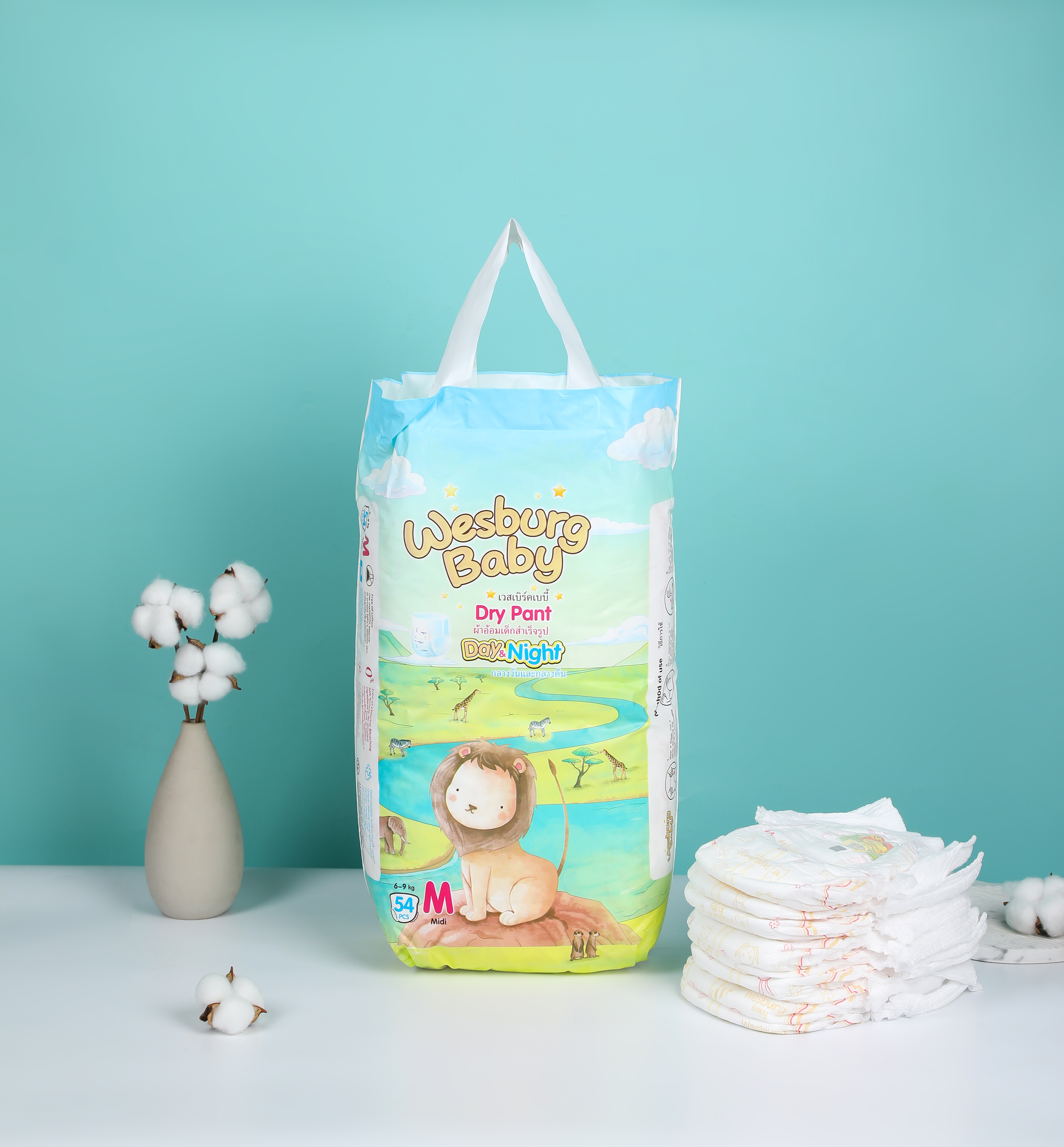 Wesburgbaby Basic bebé pantalones pañal 360 ° cintura elástica 