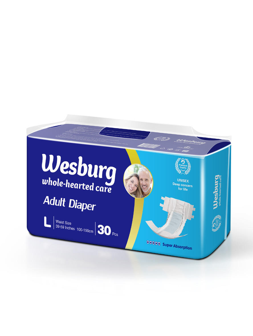Wesburgcare Premium pañal para adultos muestra ML XL pañal para adultos Soft Channel Anti Style Fabric SAP ajustable doubleType