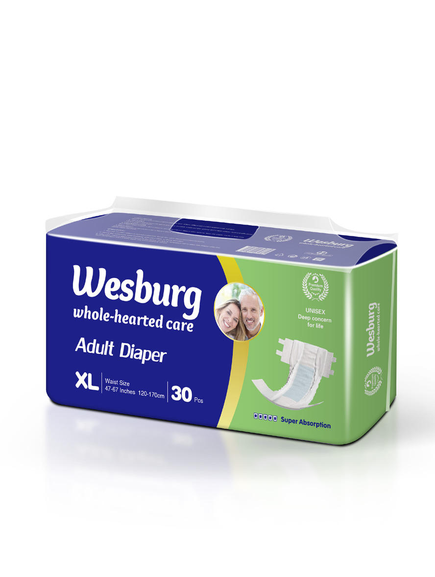 Wesburgcare Premium pañal para adultos muestra ML XL pañal para adultos Soft Channel Anti Style Fabric SAP ajustable doubleType