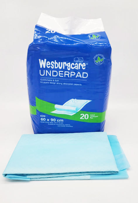 Almohadilla interior desechable para el cuidado personal 60*90 de la marca Wesburgcare núcleo de absorción fuerte de pulpa de madera de EE. UU.