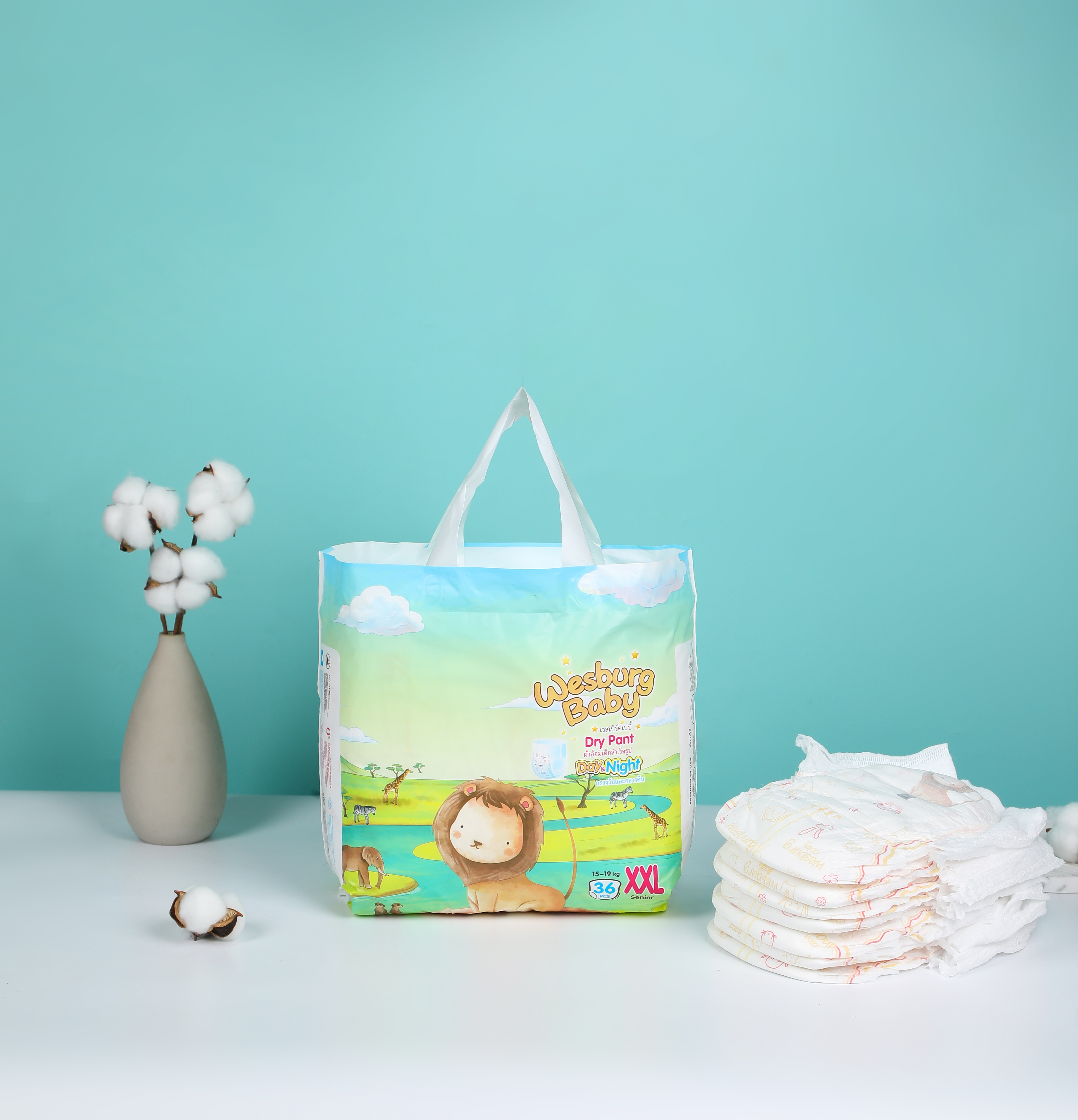 Wesburgbaby Basic bebé pantalones pañal 360 ° cintura elástica 
